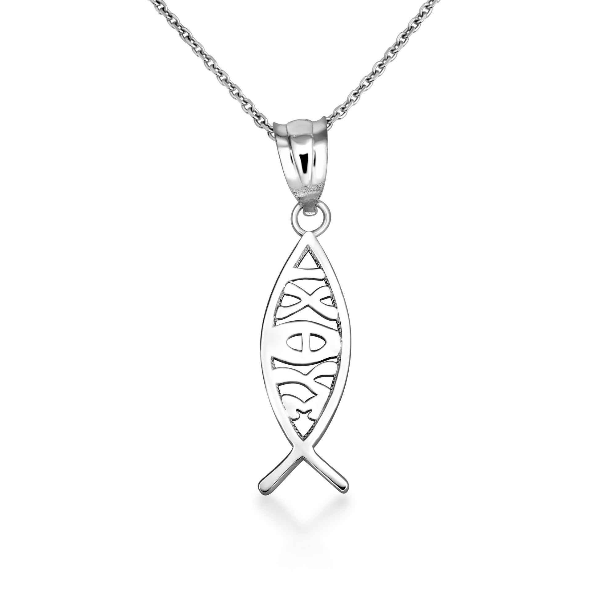 Solid Gold ichthus (ichthys) Greek Jesus Fish Pendant Necklace, view 8