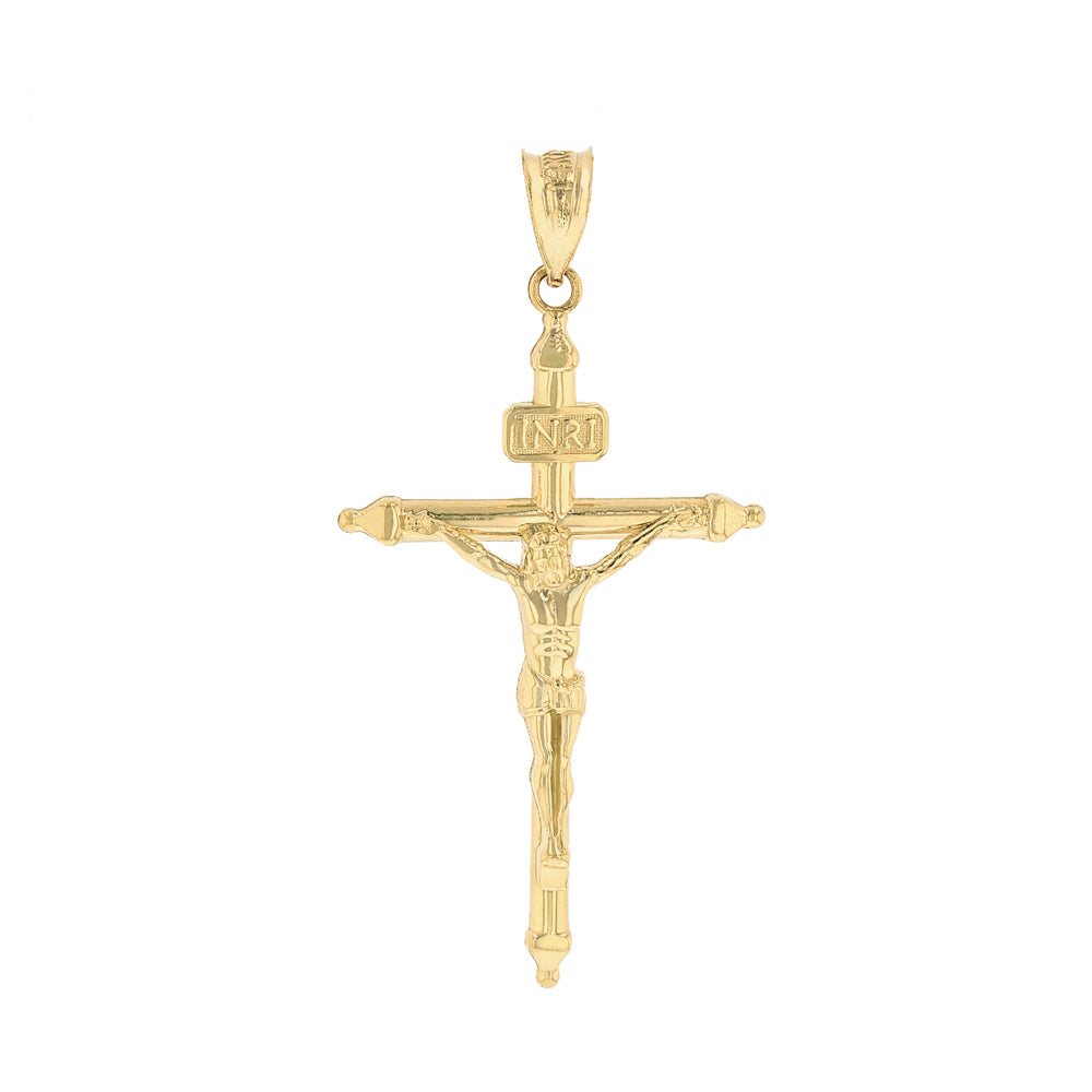 Solid Gold INRI Christ Passion Cross Crucifix Pendant Necklace 1.2" (32 mm), view 2
