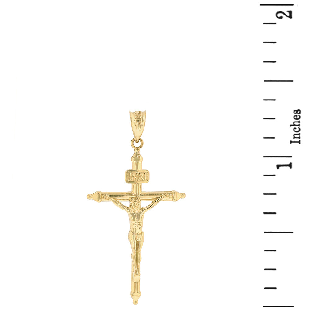Solid Gold INRI Christ Passion Cross Crucifix Pendant Necklace 1.2" (32 mm), view 3
