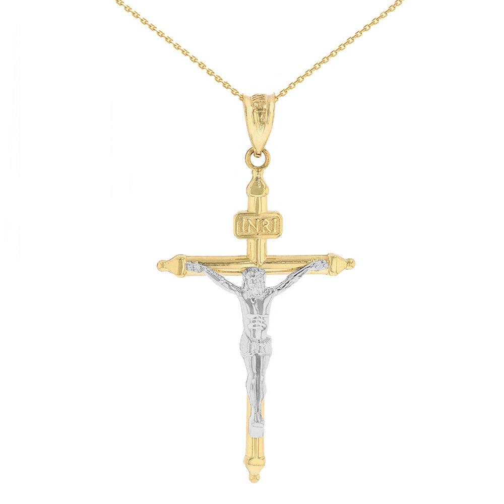 Solid Gold INRI Christ Passion Cross Crucifix Pendant Necklace 1.2" (32 mm), view 4