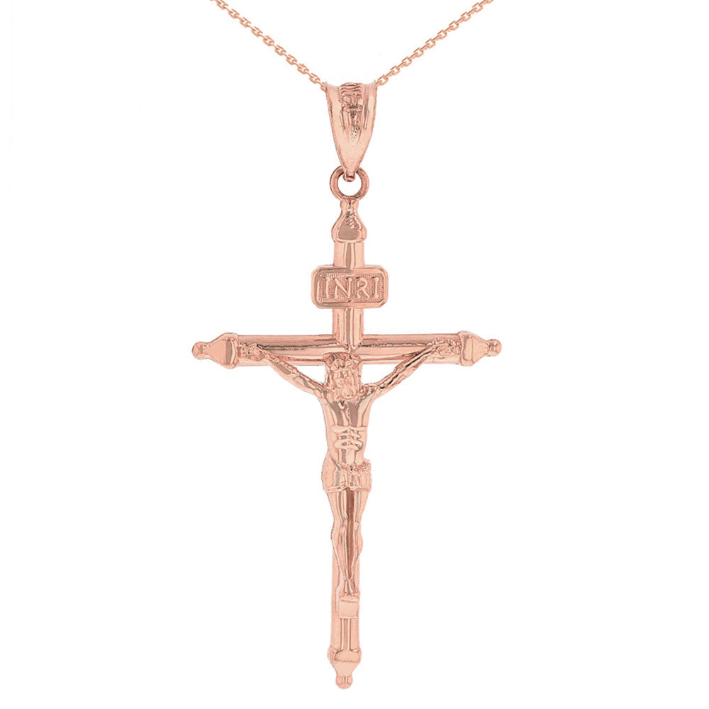 Solid Gold INRI Christ Passion Cross Crucifix Pendant Necklace 1.2" (32 mm), view 5