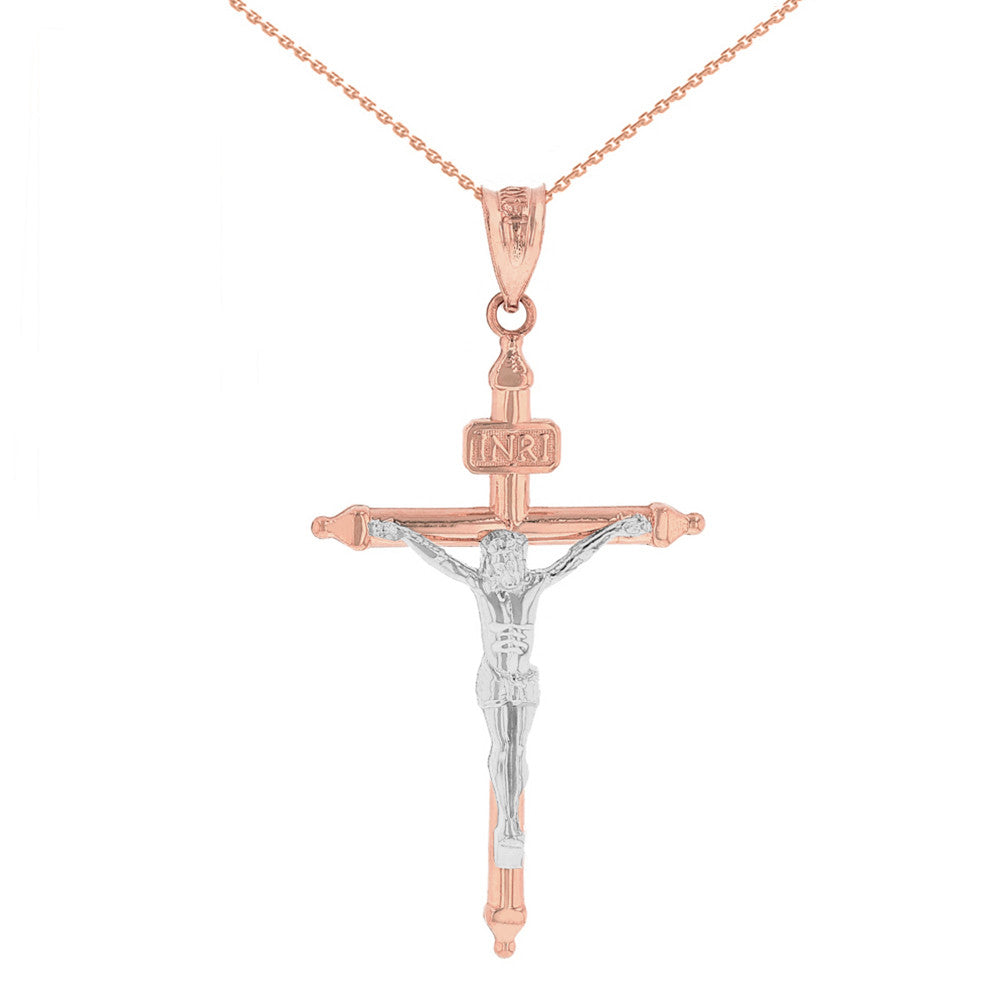 Solid Gold INRI Christ Passion Cross Crucifix Pendant Necklace 1.2" (32 mm), view 6
