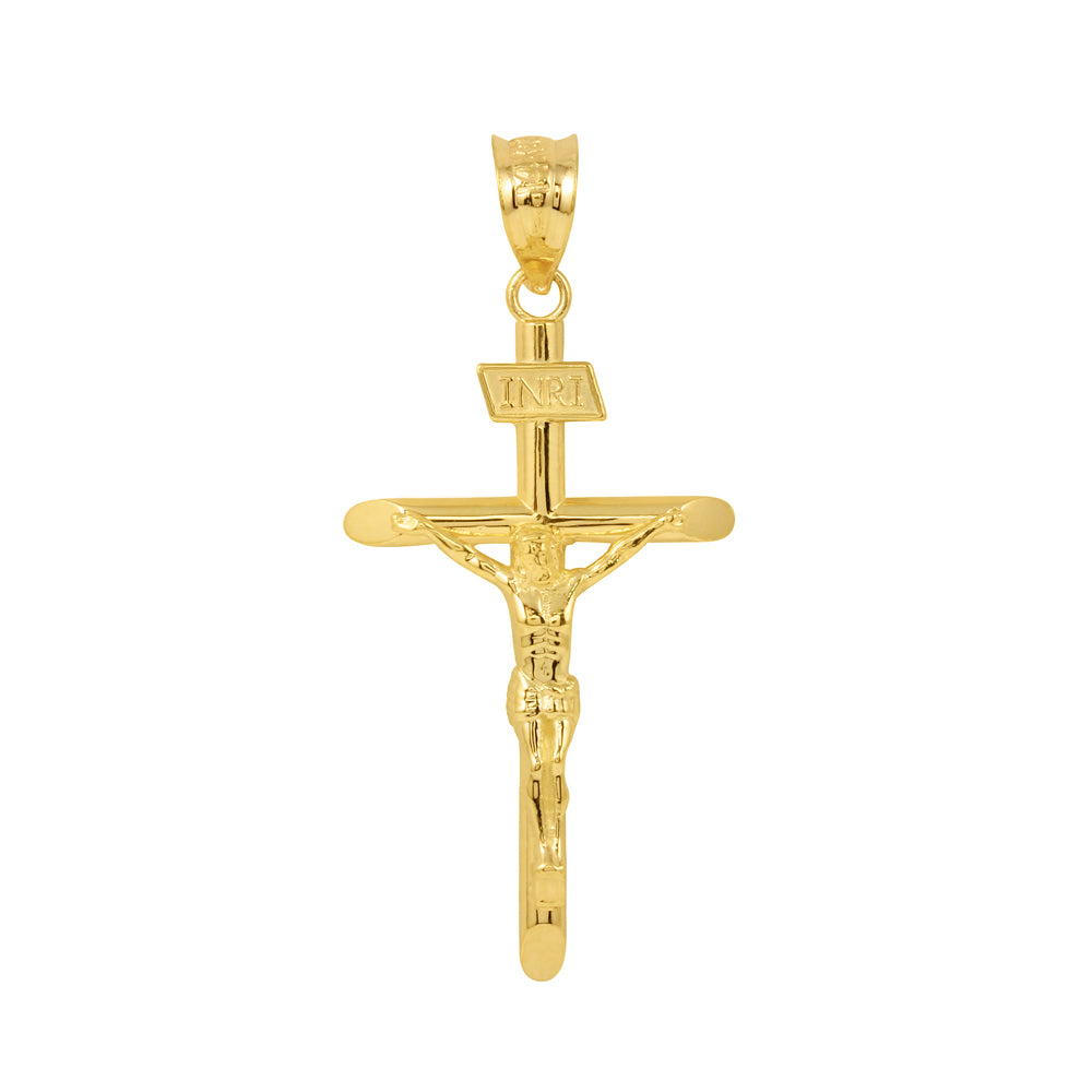 Solid Gold INRI Cross Pendant Necklace (1.39")