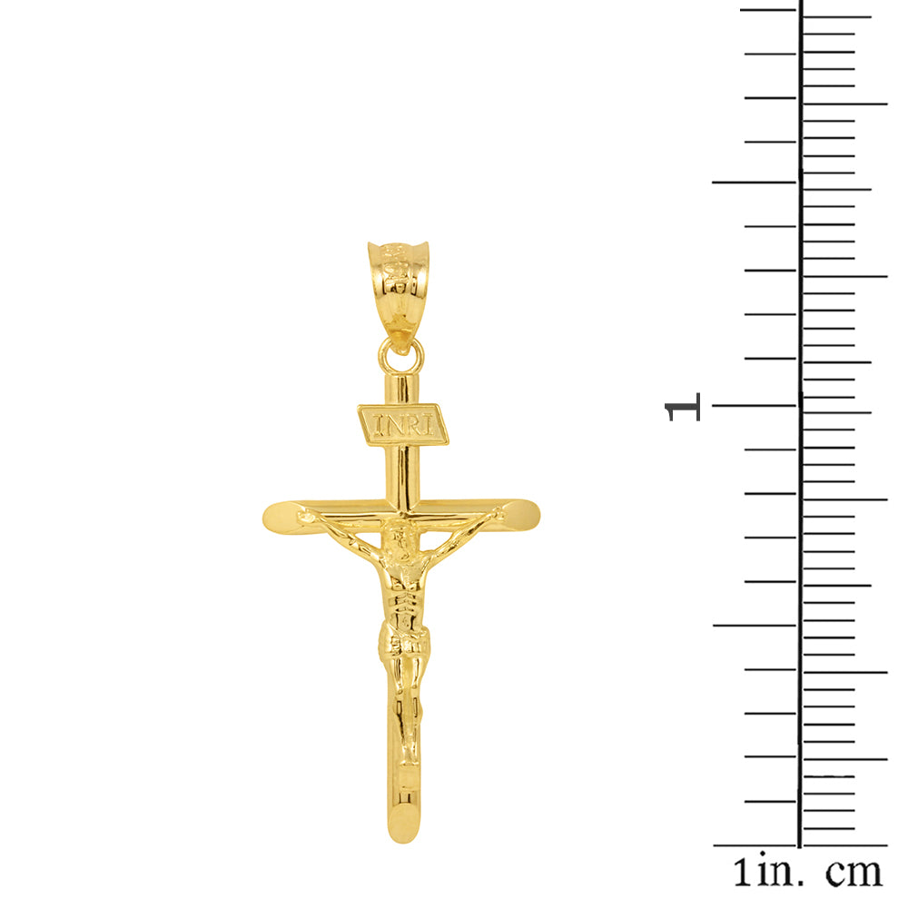 Solid Gold INRI Cross Pendant Necklace (1.39"), view 2