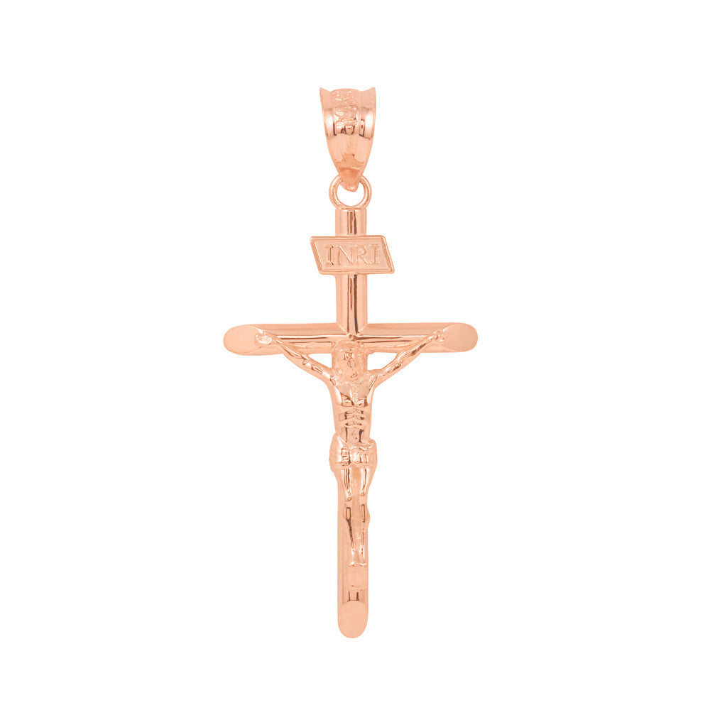 Solid Gold INRI Cross Pendant Necklace (1.39"), view 3