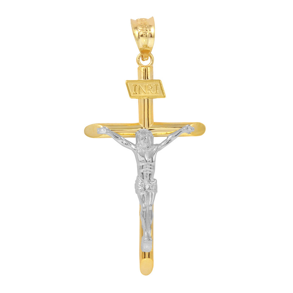 Solid Gold INRI Cross Pendant Necklace (1.39"), view 7
