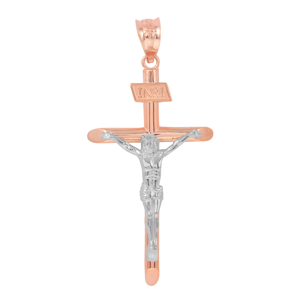 Solid Gold INRI Cross Pendant Necklace (1.39"), view 9