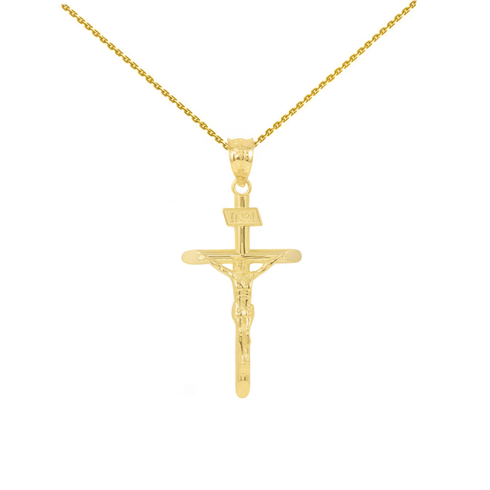 Solid Gold INRI Cross Pendant Necklace (1.39"), view 11