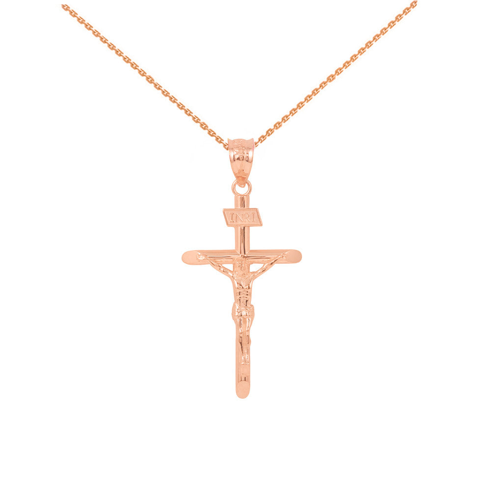 Solid Gold INRI Cross Pendant Necklace (1.39"), view 12