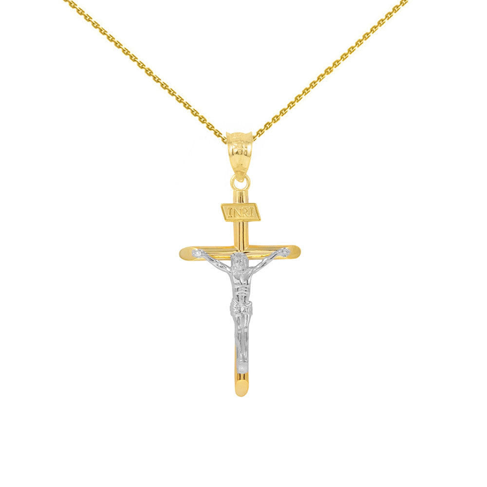 Solid Gold INRI Cross Pendant Necklace (1.39"), view 14