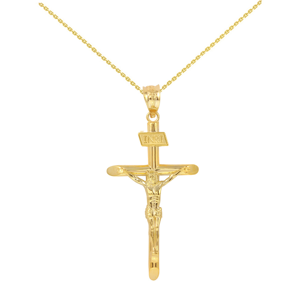 Solid Gold INRI Cross Pendant Necklace (1.60")