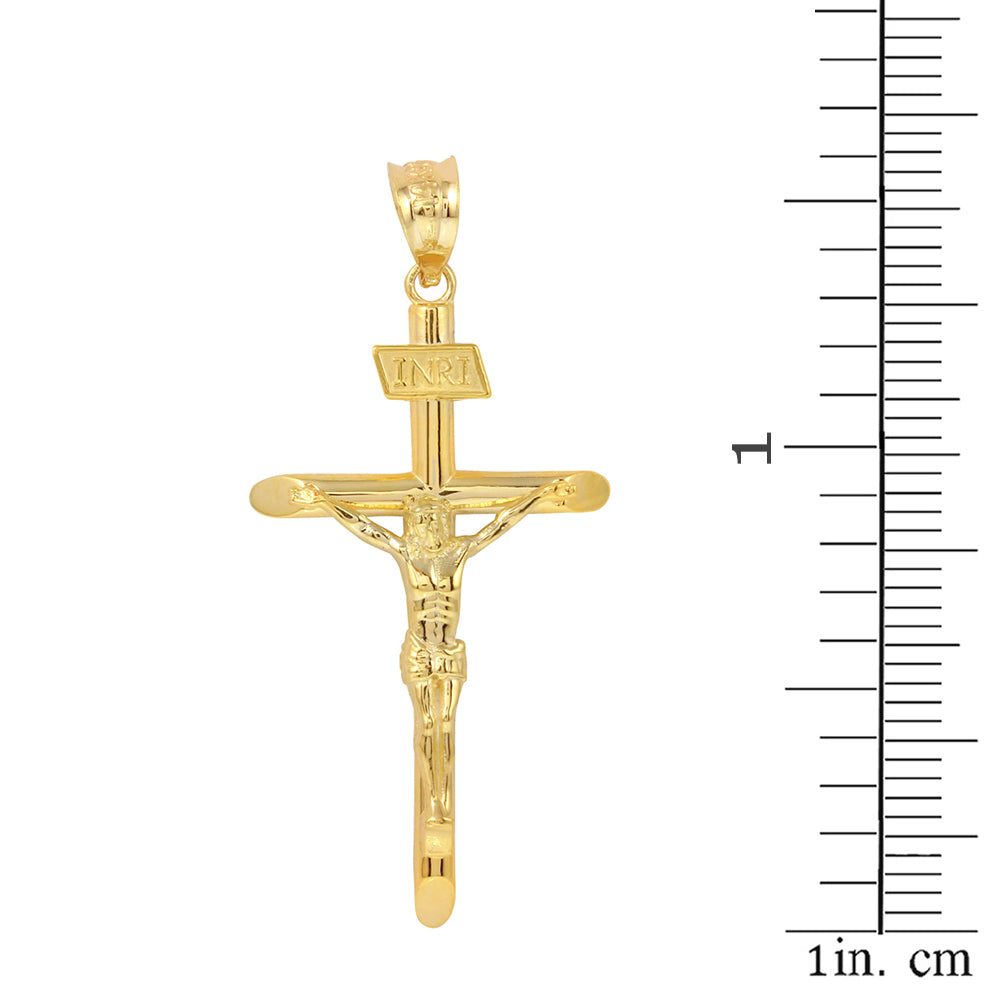 Solid Gold INRI Cross Pendant Necklace (1.60"), view 2