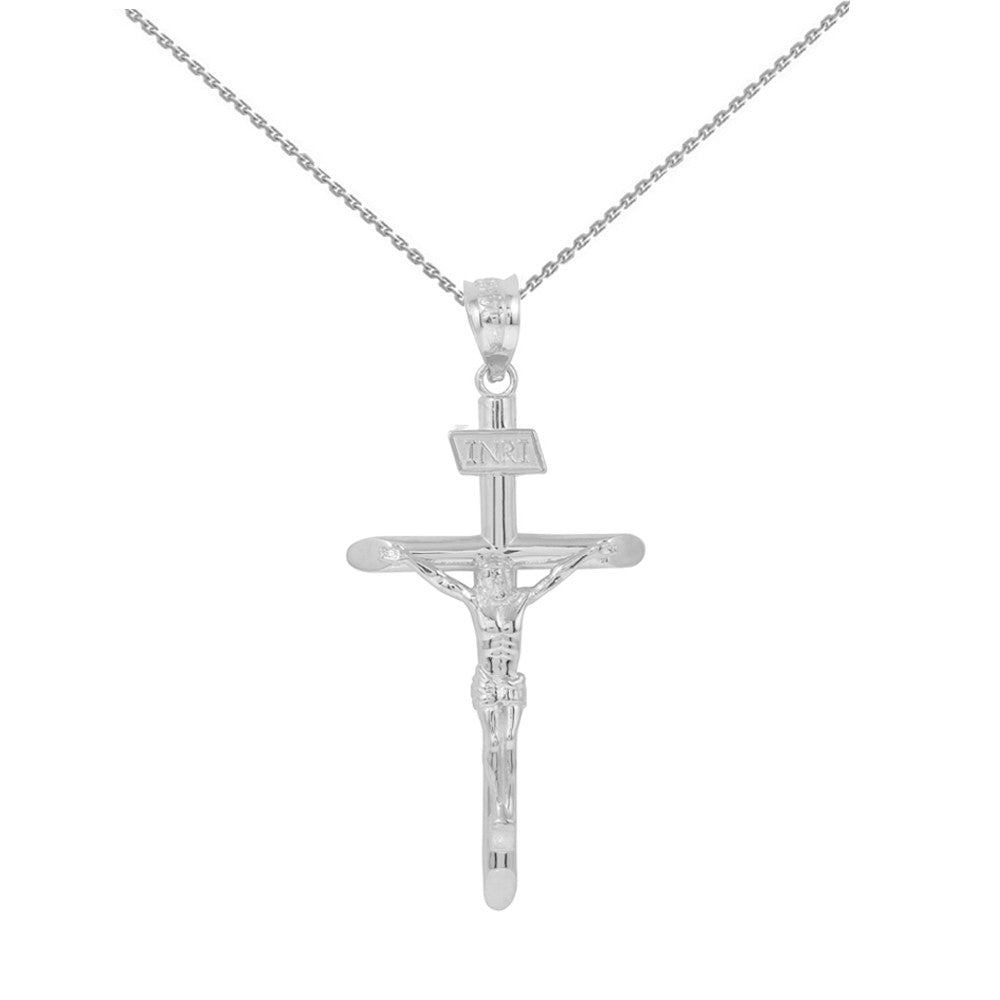 Solid Gold INRI Cross Pendant Necklace (1.60"), view 3