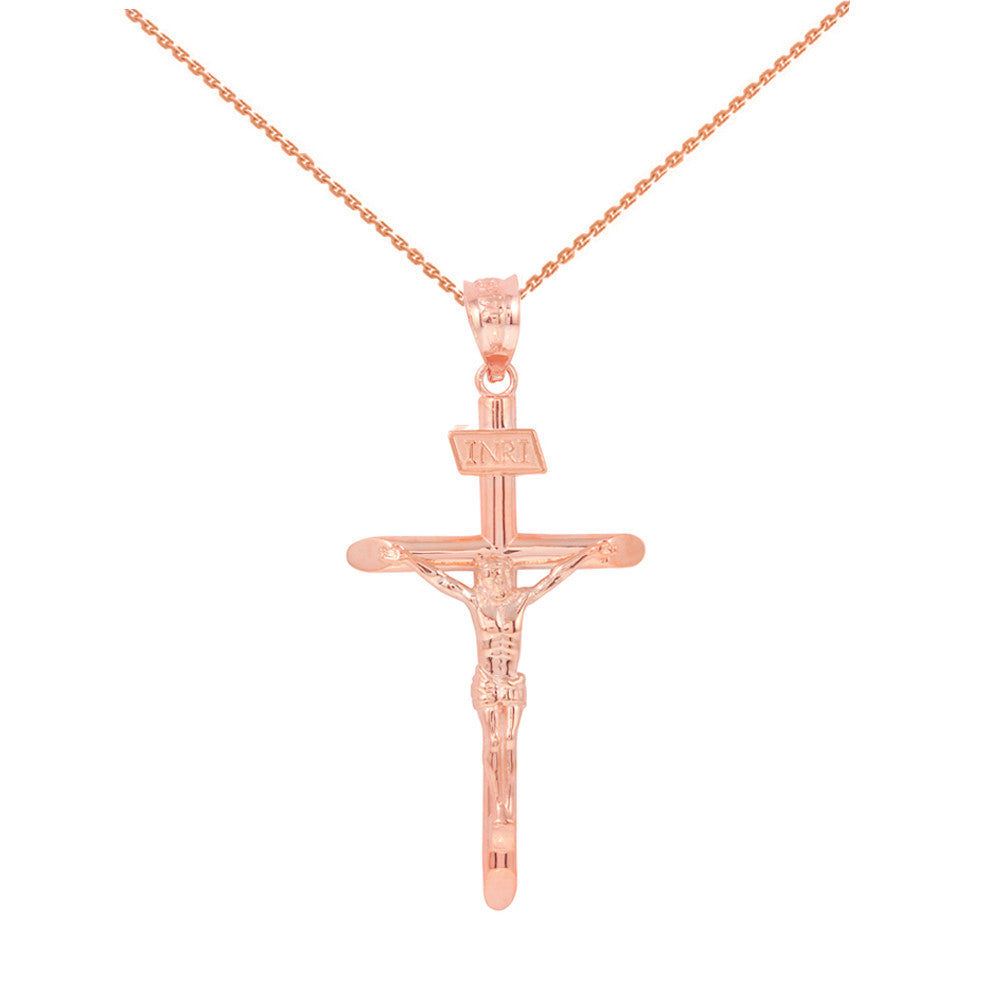 Solid Gold INRI Cross Pendant Necklace (1.60"), view 4