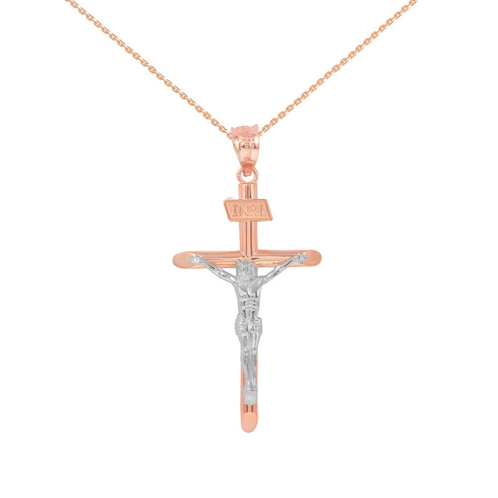 Solid Gold INRI Cross Pendant Necklace (1.60"), view 5