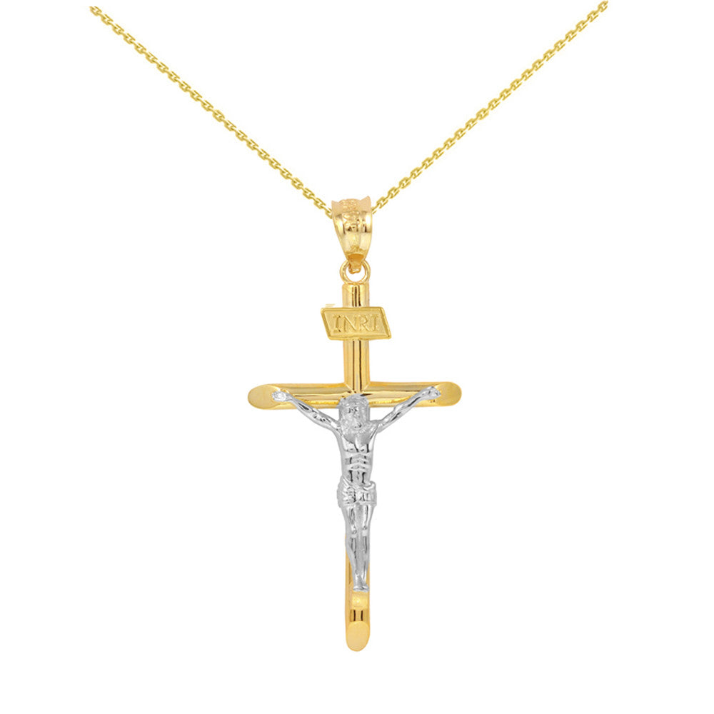 Solid Gold INRI Cross Pendant Necklace (1.60"), view 6