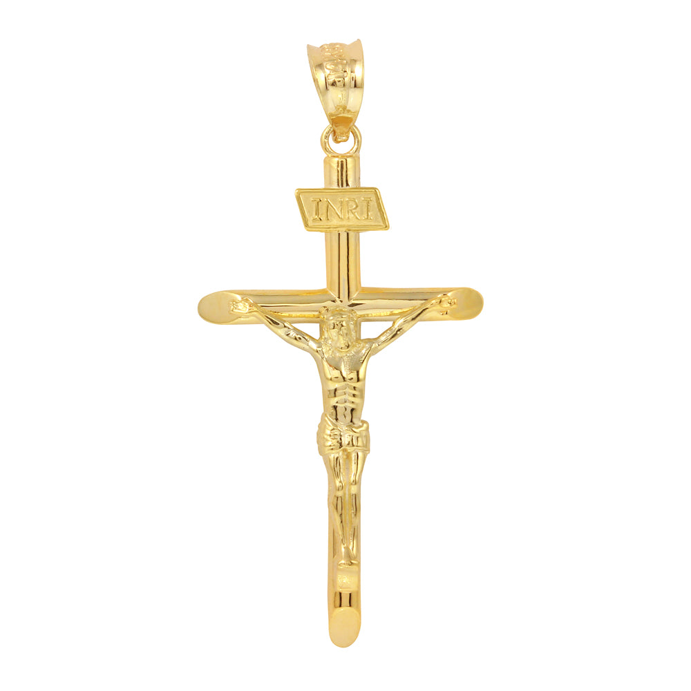 Solid Gold INRI Cross Pendant Necklace (1.60"), view 7