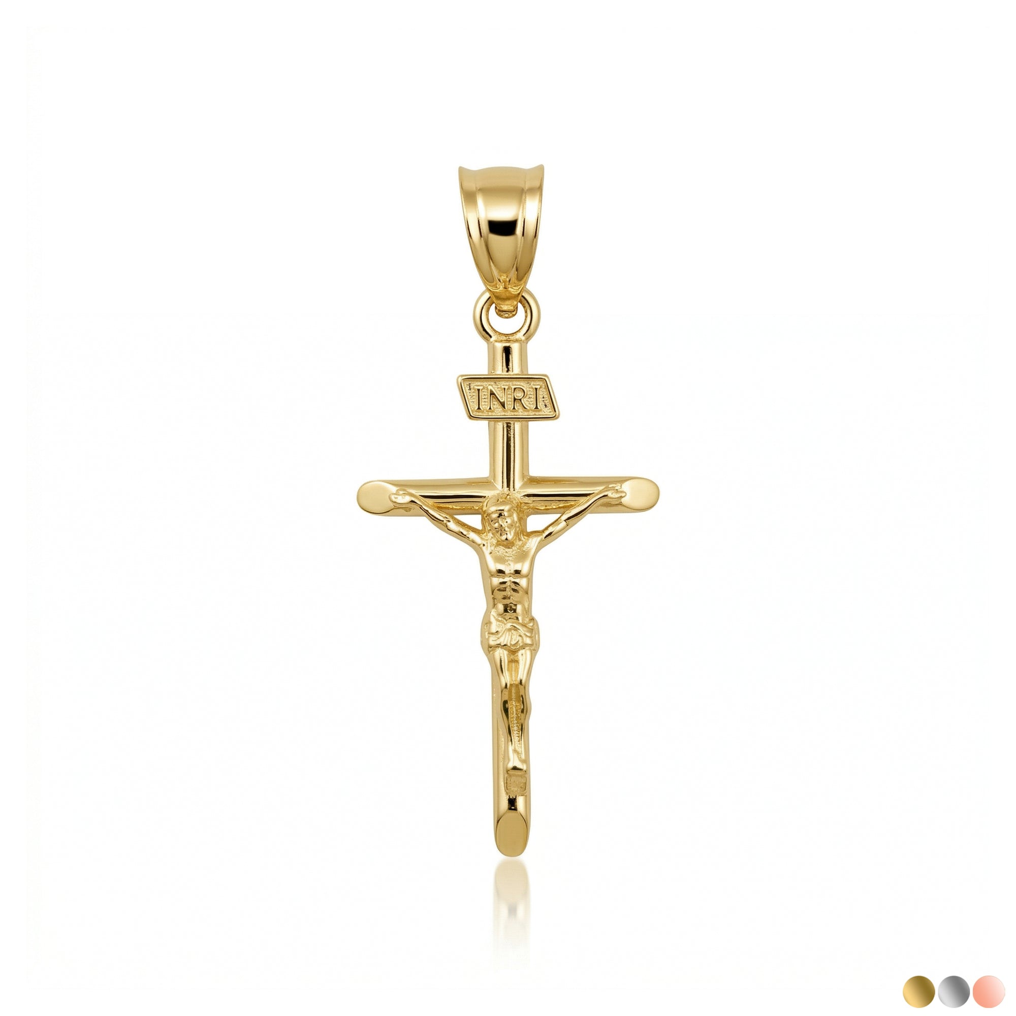 Solid Gold INRI Cross Pendant Necklace