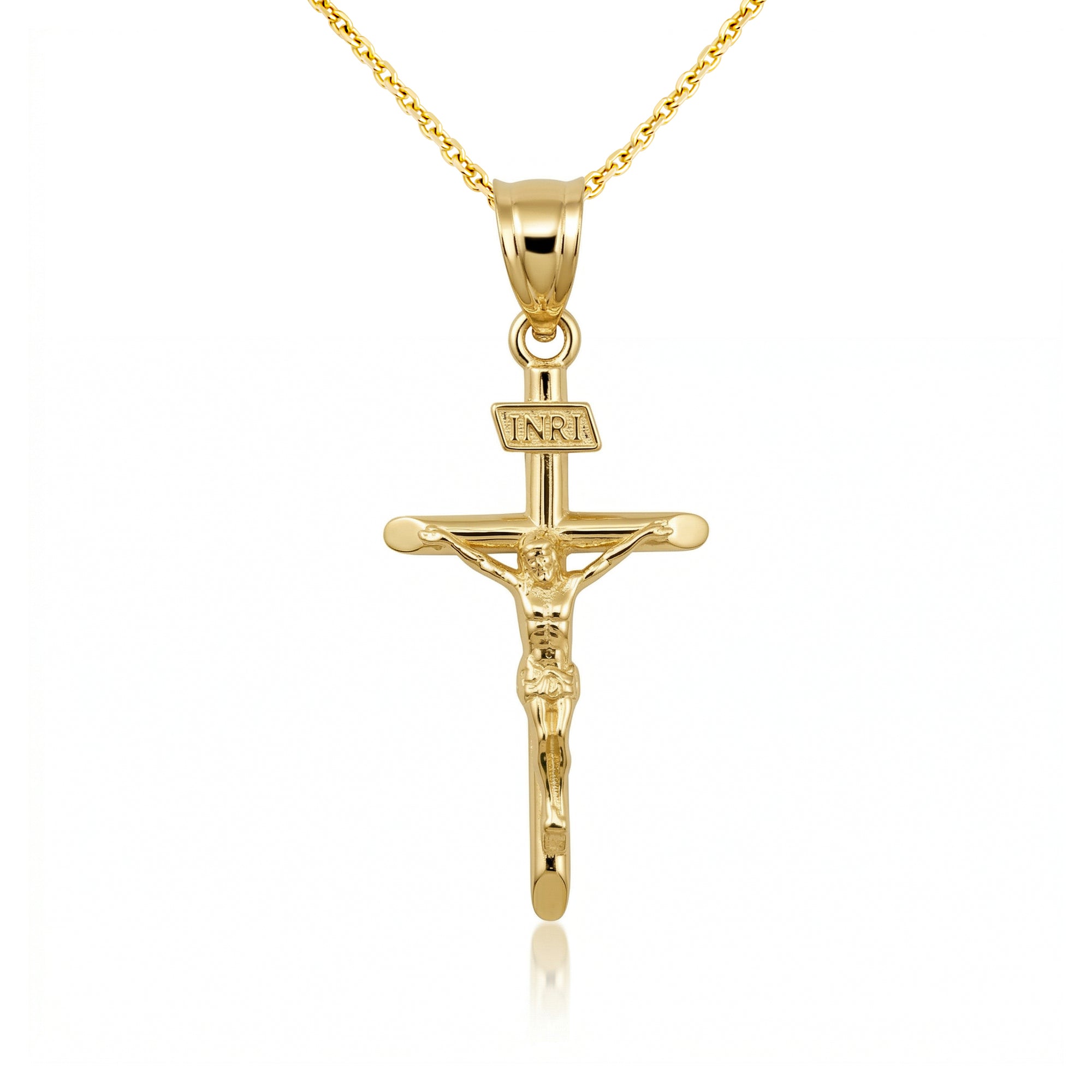Solid Gold INRI Cross Pendant Necklace, view 5