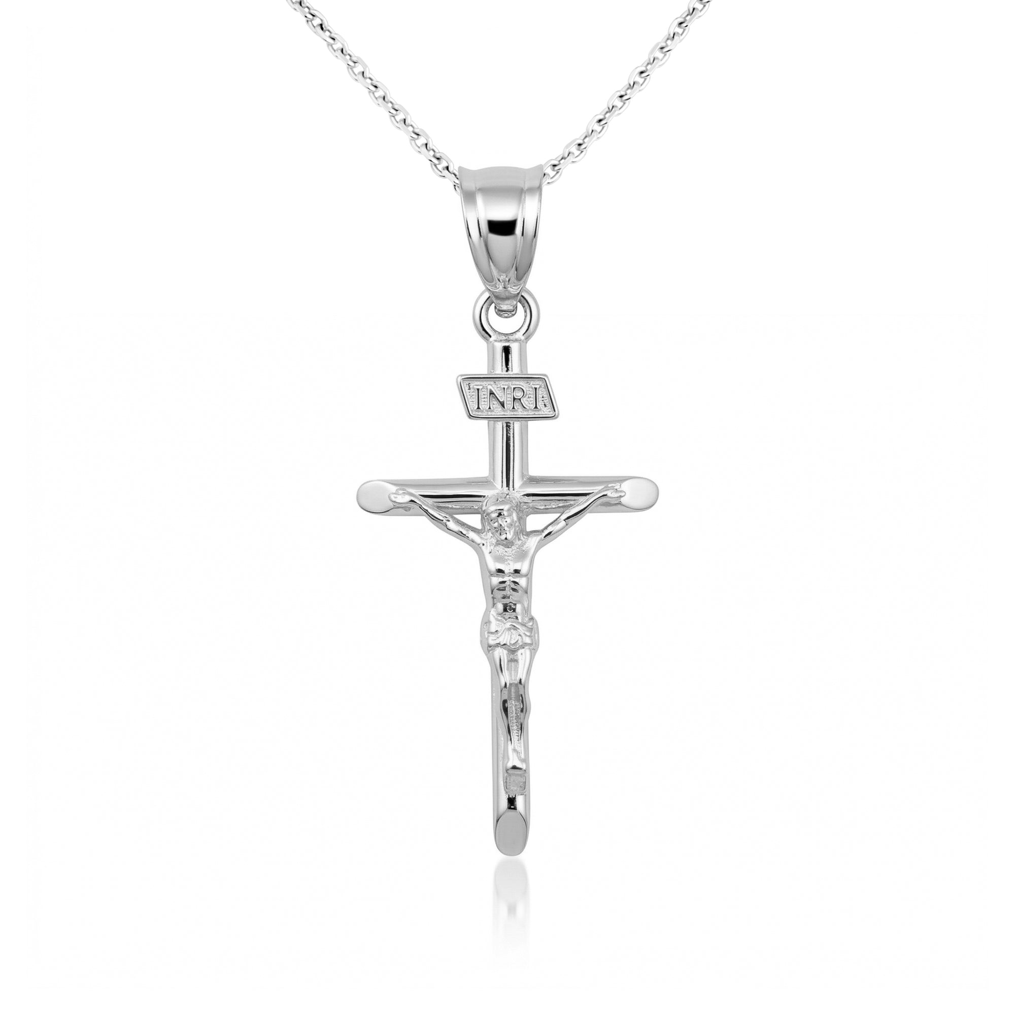 Solid Gold INRI Cross Pendant Necklace, view 10