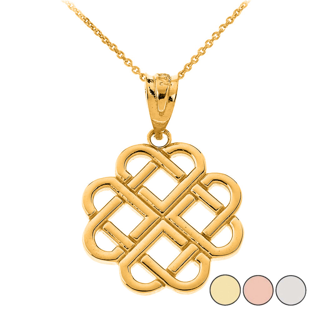 Solid Gold Interlocking Hearts Celtic Love Knot Pendant Necklace