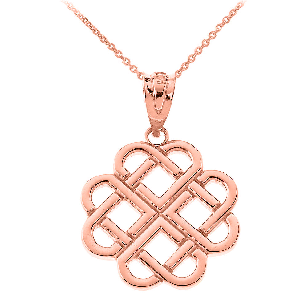 Solid Gold Interlocking Hearts Celtic Love Knot Pendant Necklace, view 3