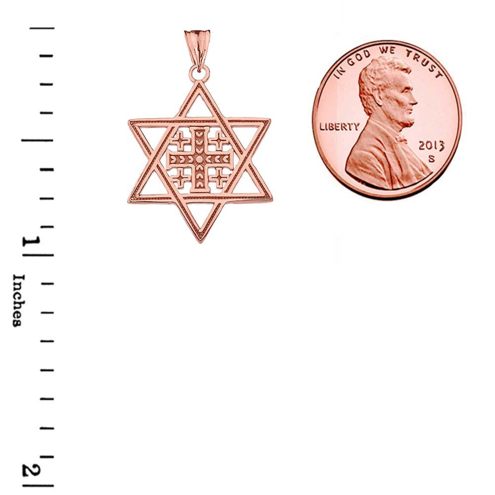Solid Gold Jerusalem Cross in Star of David Pendant Necklace, view 4