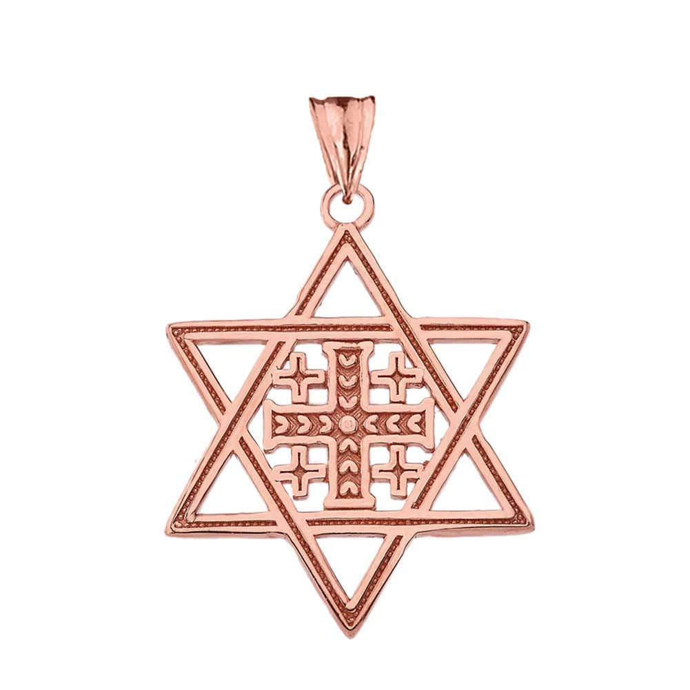 Solid Gold Jerusalem Cross in Star of David Pendant Necklace, view 8