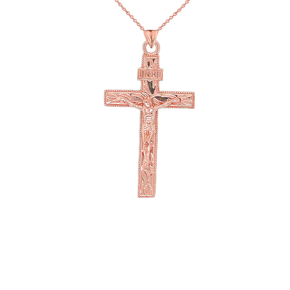 Solid Gold Jesus Christ INRI Crucifix Cross Pendant Necklace, view 2
