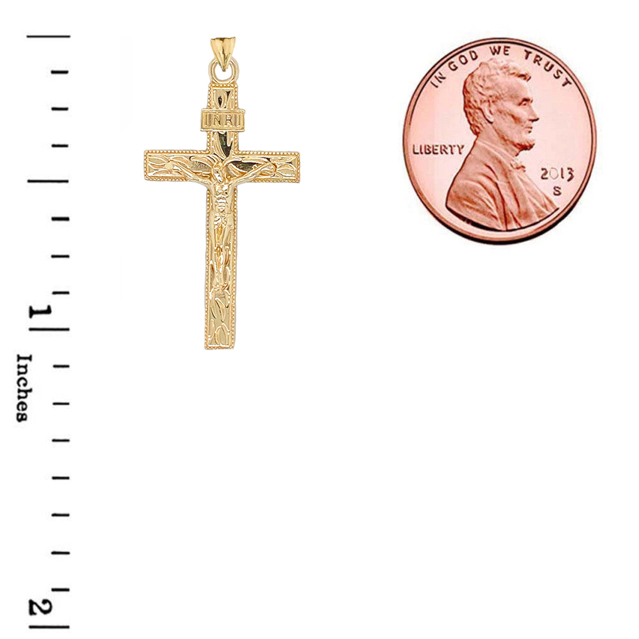 Solid Gold Jesus Christ INRI Crucifix Cross Pendant Necklace, view 3