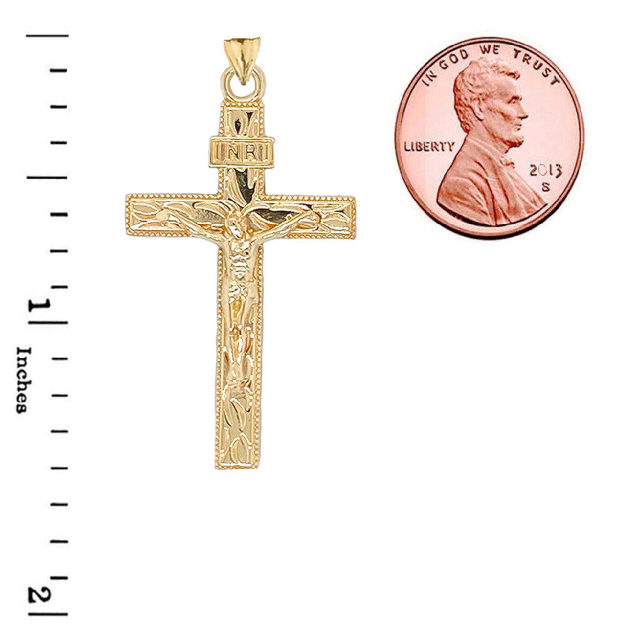 Solid Gold Jesus Christ INRI Crucifix Cross Pendant Necklace, view 4