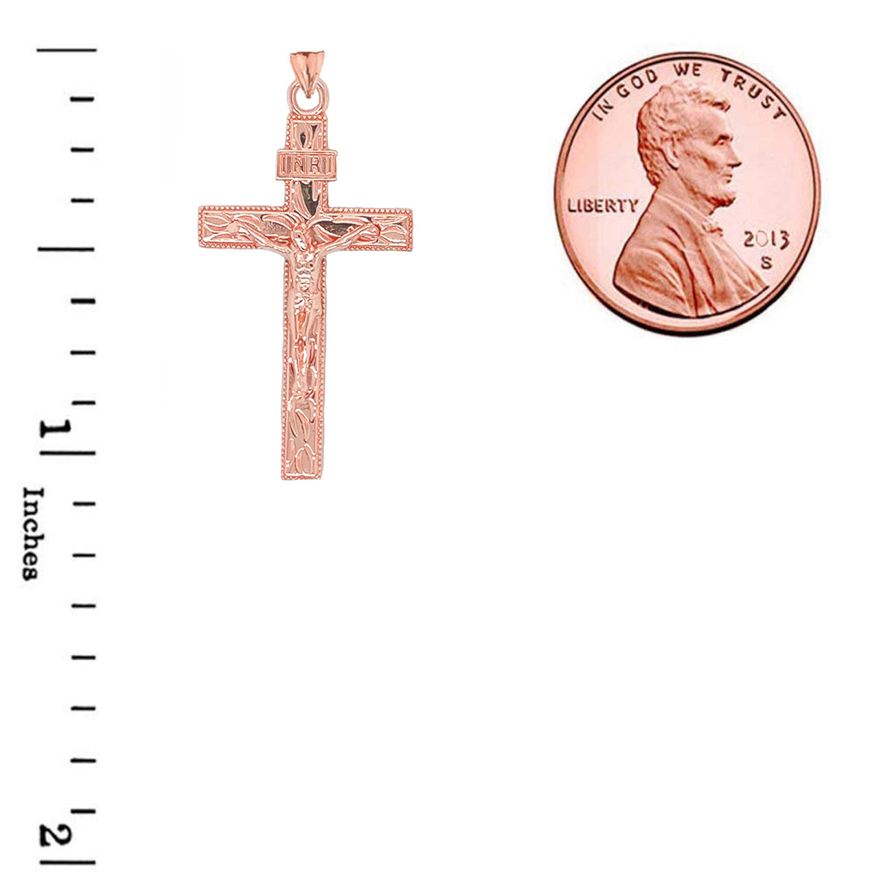 Solid Gold Jesus Christ INRI Crucifix Cross Pendant Necklace, view 7