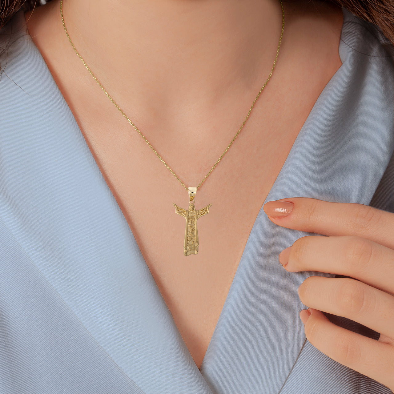 Solid Gold Jesus Christ the Redeemer Rio de Janeiro Brazil Pendant Necklace, view 2
