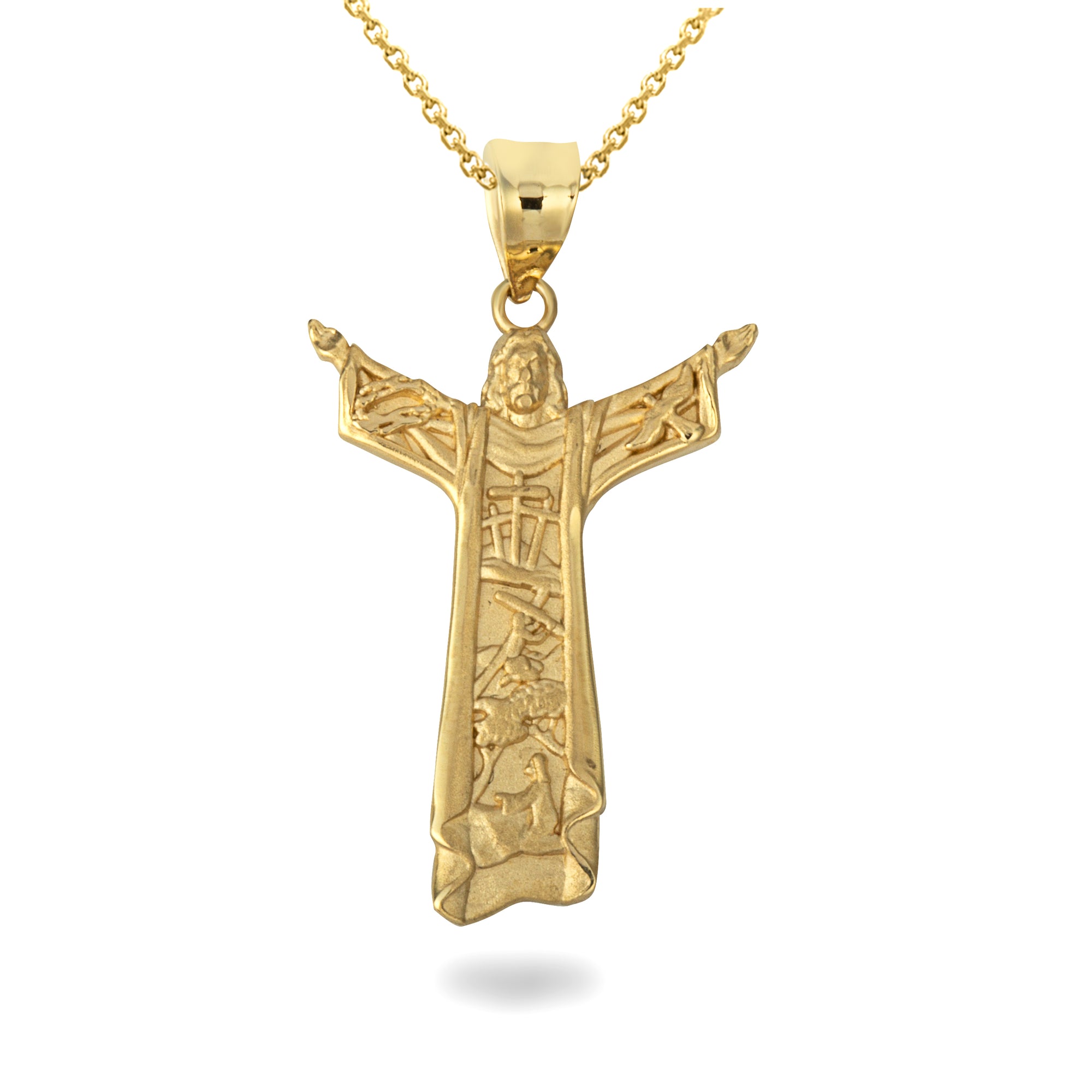 Solid Gold Jesus Christ the Redeemer Rio de Janeiro Brazil Pendant Necklace, view 4