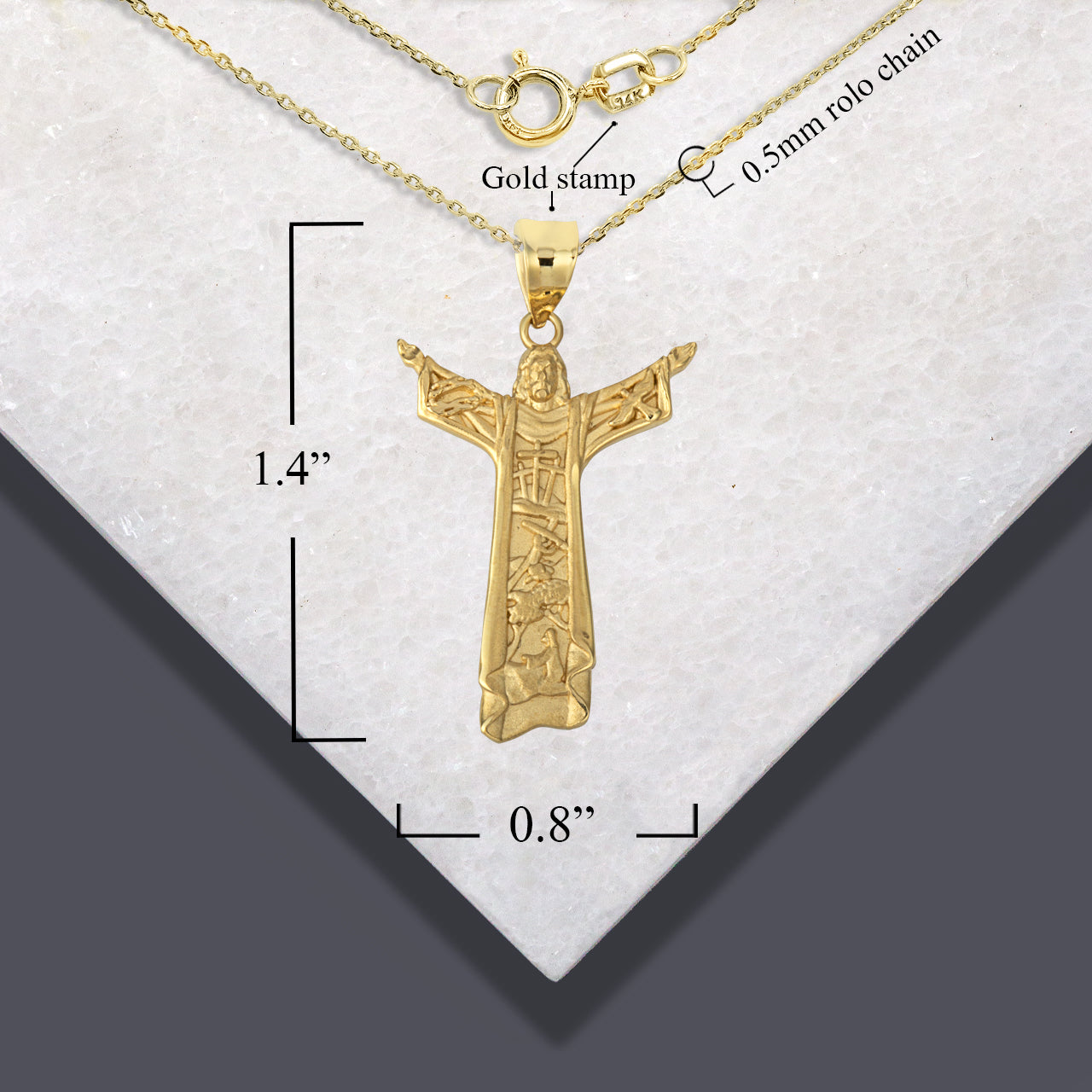Solid Gold Jesus Christ the Redeemer Rio de Janeiro Brazil Pendant Necklace, view 5