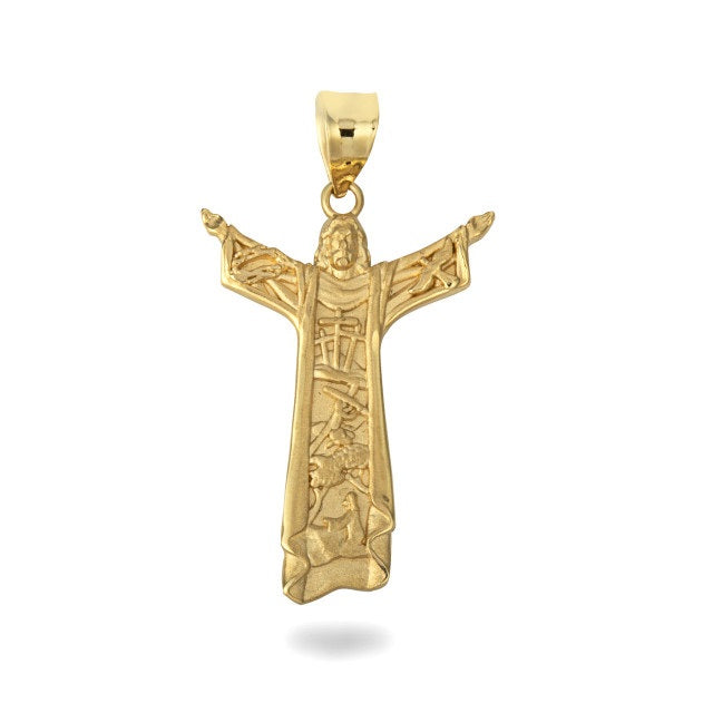 Solid Gold Jesus Christ the Redeemer Rio de Janeiro Brazil Pendant Necklace, view 10