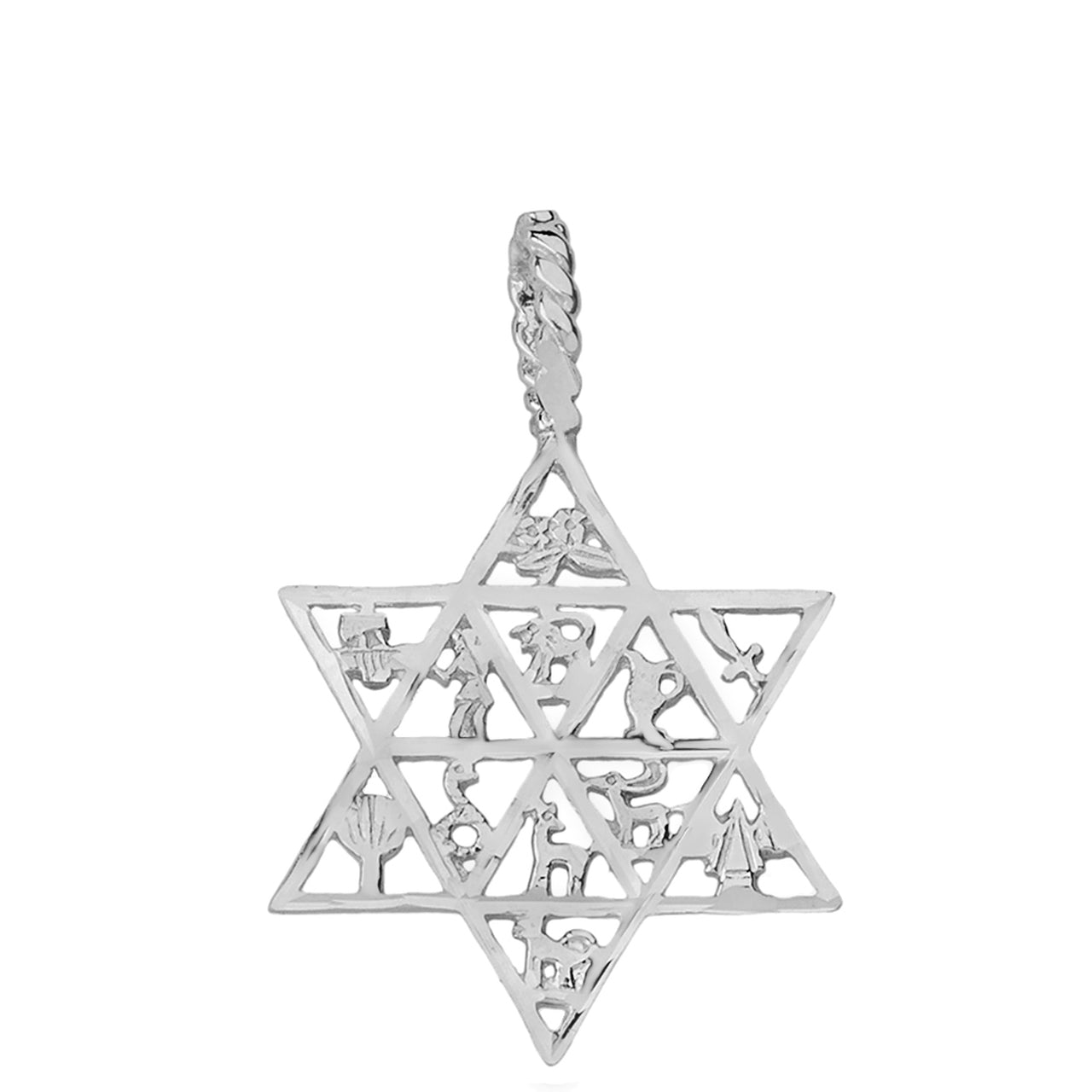 Solid Gold Jewish Star of David Charm 12 Tribes of Israel Pendant Necklace, view 4