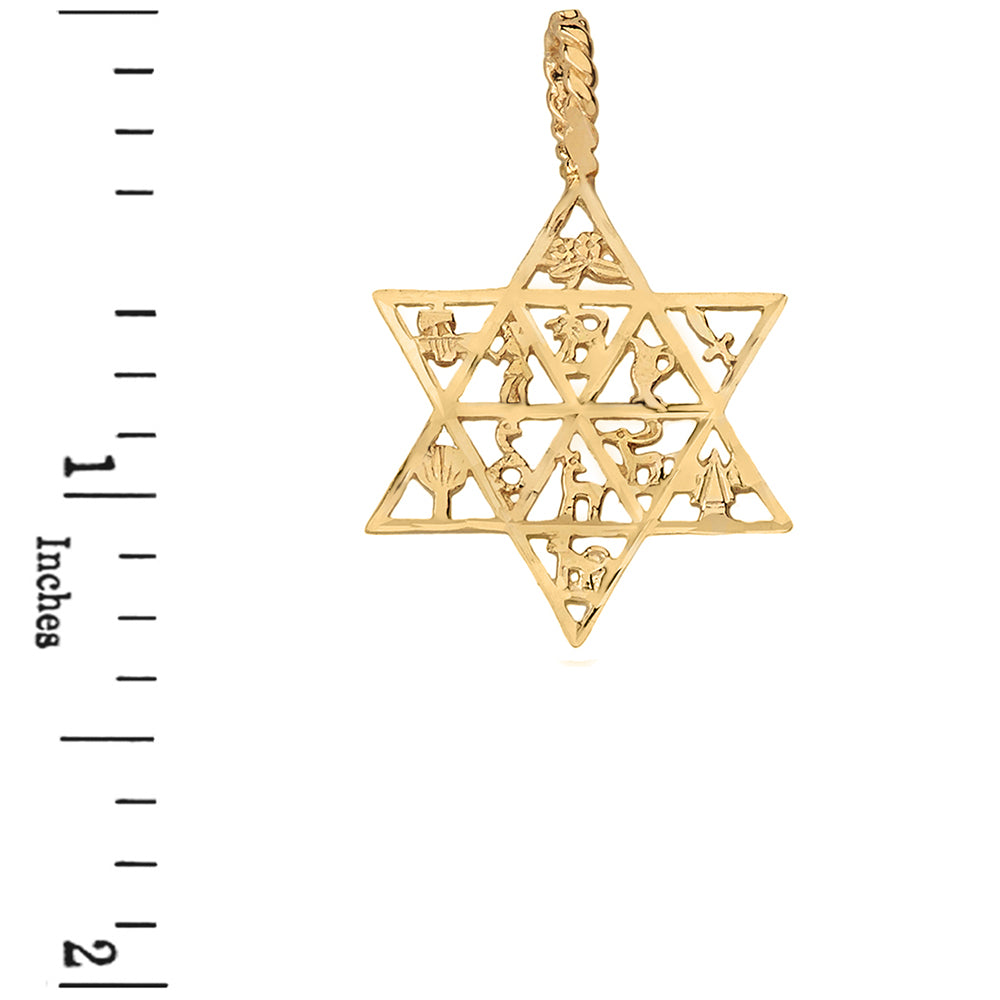 Solid Gold Jewish Star of David Charm 12 Tribes of Israel Pendant Necklace, view 5