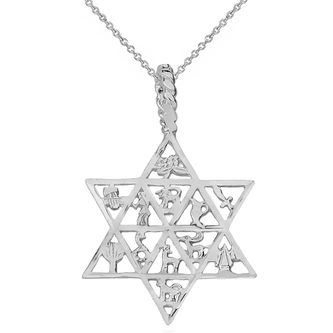 Solid Gold Jewish Star of David Charm 12 Tribes of Israel Pendant Necklace, view 7