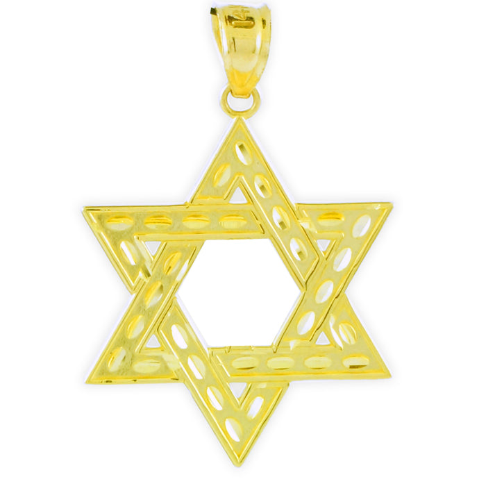 Solid Gold Jewish Star of David Reversible Pendant (M) 1.25"