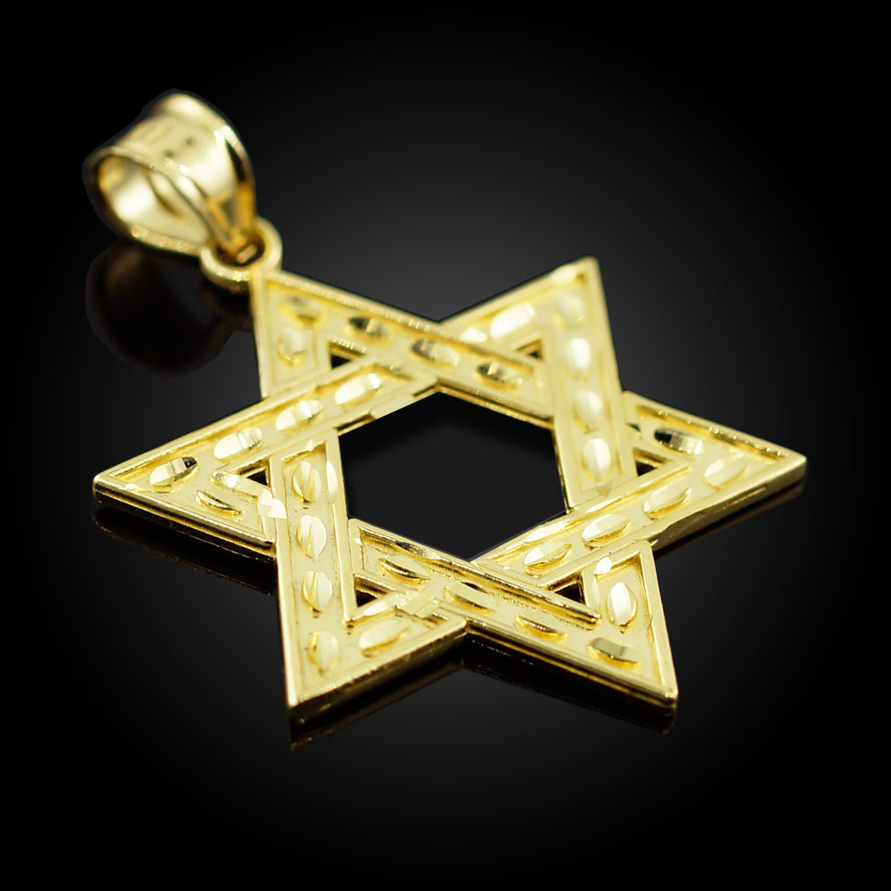 Solid Gold Jewish Star of David Reversible Pendant (M) 1.25", view 3