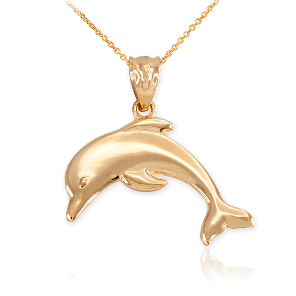Solid Gold Jumping Dolphin Pendant Necklace
