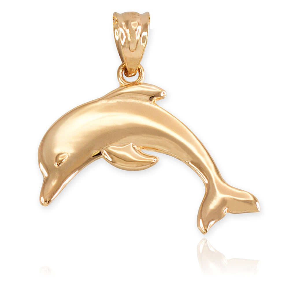 Solid Gold Jumping Dolphin Pendant Necklace, view 3