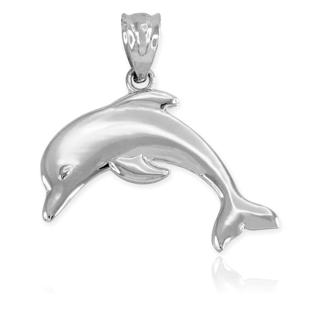 Solid Gold Jumping Dolphin Pendant Necklace, view 5