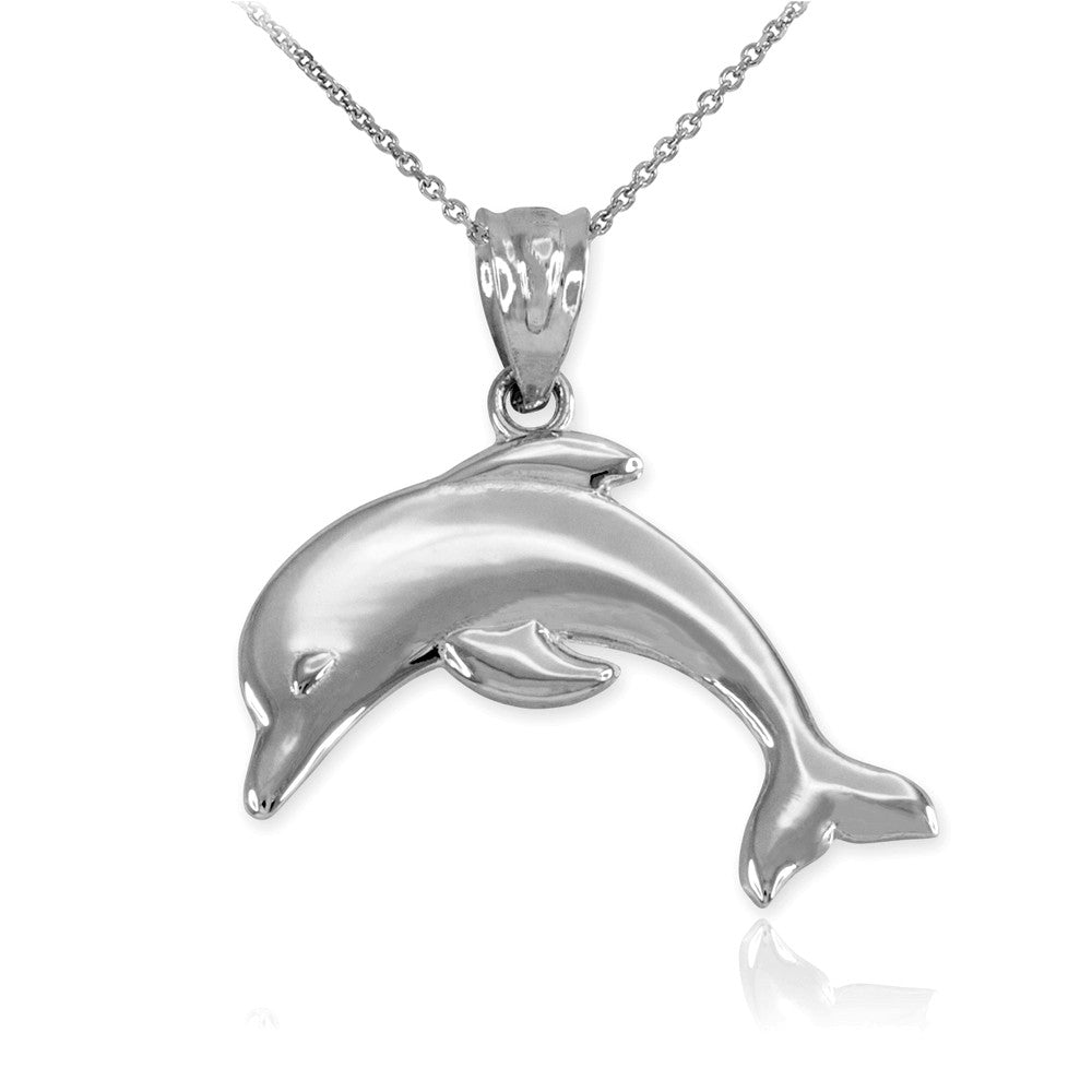 Solid Gold Jumping Dolphin Pendant Necklace, view 7