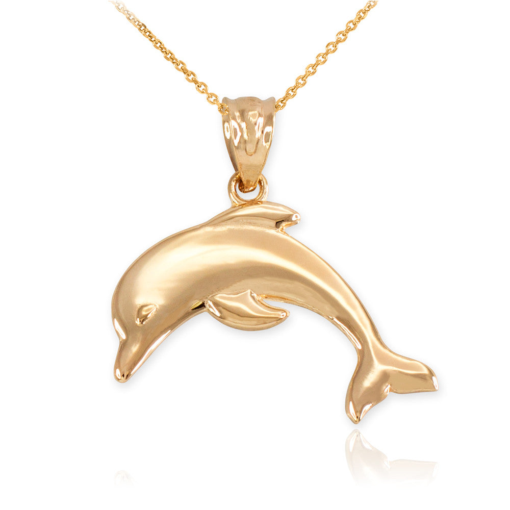 Solid Gold Jumping Dolphin Pendant Necklace, view 8