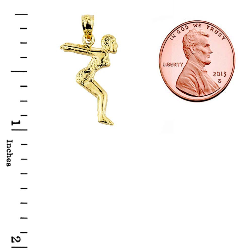 Solid Gold Lady Swimmer/Diver Charm Pendant, view 5