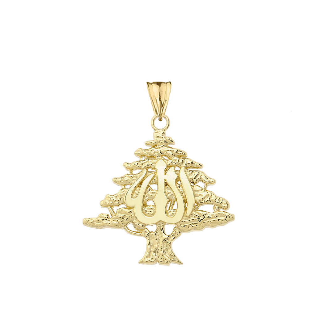 Solid Gold Lebanese Cedar Tree With (ALLAH)Pendant Necklace, view 7