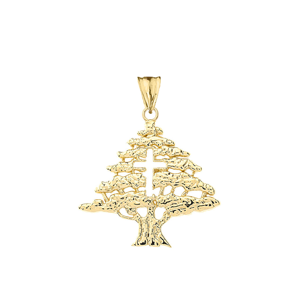 Solid Gold Lebanese Cedar Tree With Cut out Cross Pendant Necklace, view 2