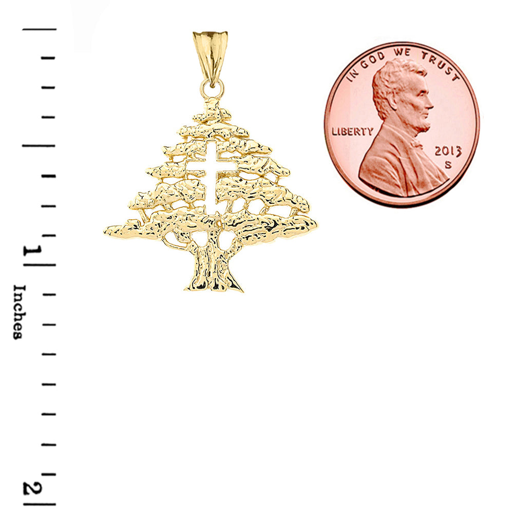 Solid Gold Lebanese Cedar Tree With Cut out Cross Pendant Necklace, view 3